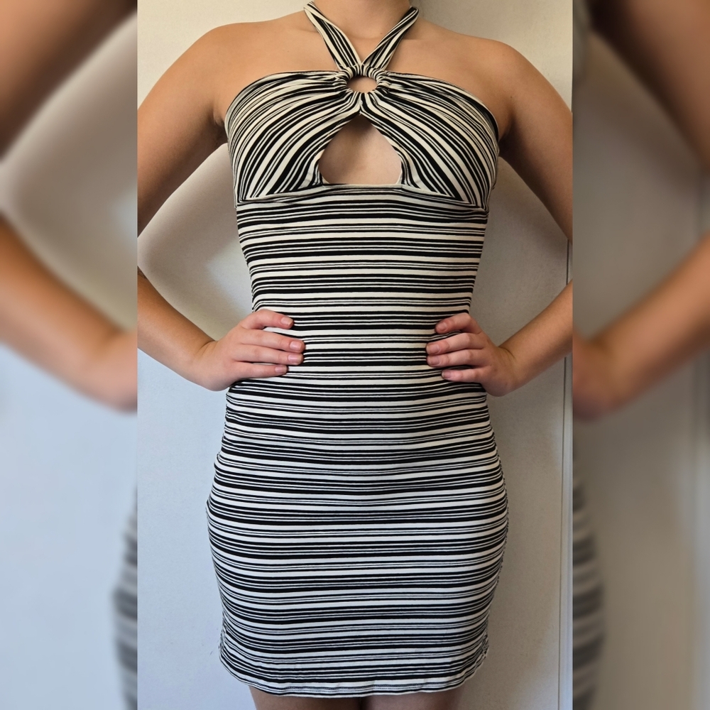 Corey Lynn Calter Striped Keyhole Halter Dress Sz S